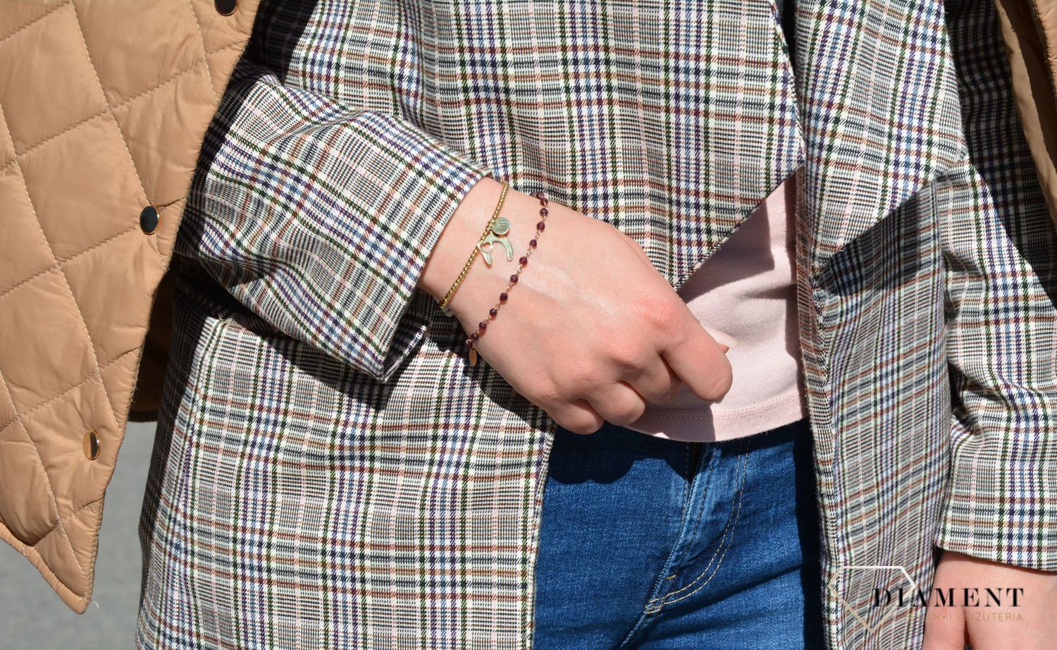 Bransoletka srebrna koraliki bordowe Dall'Acqua B RM 048 k (2).JPG